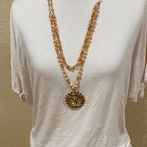 Chic Gold Beaded Necklace with Pendant